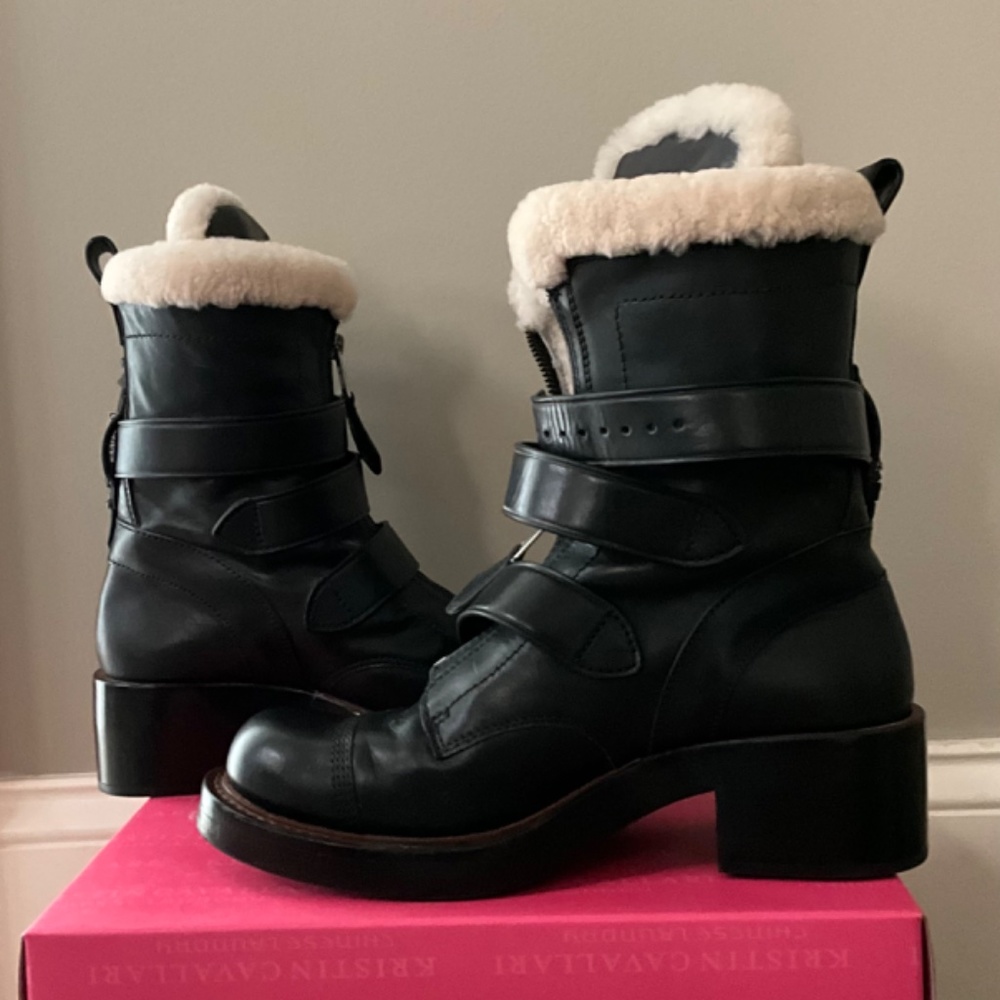 Coach Moto Black Leather & Fur Boot Size 7.5 - Picture 5 of 6
